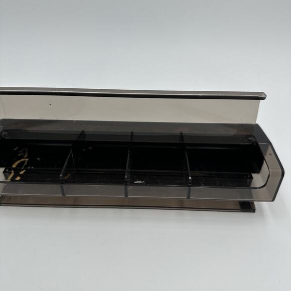 1980s Plastic Black with Faux Wood Desk Caddy Clear Smoke Organizer Hong Kong - Picture 6 of 9